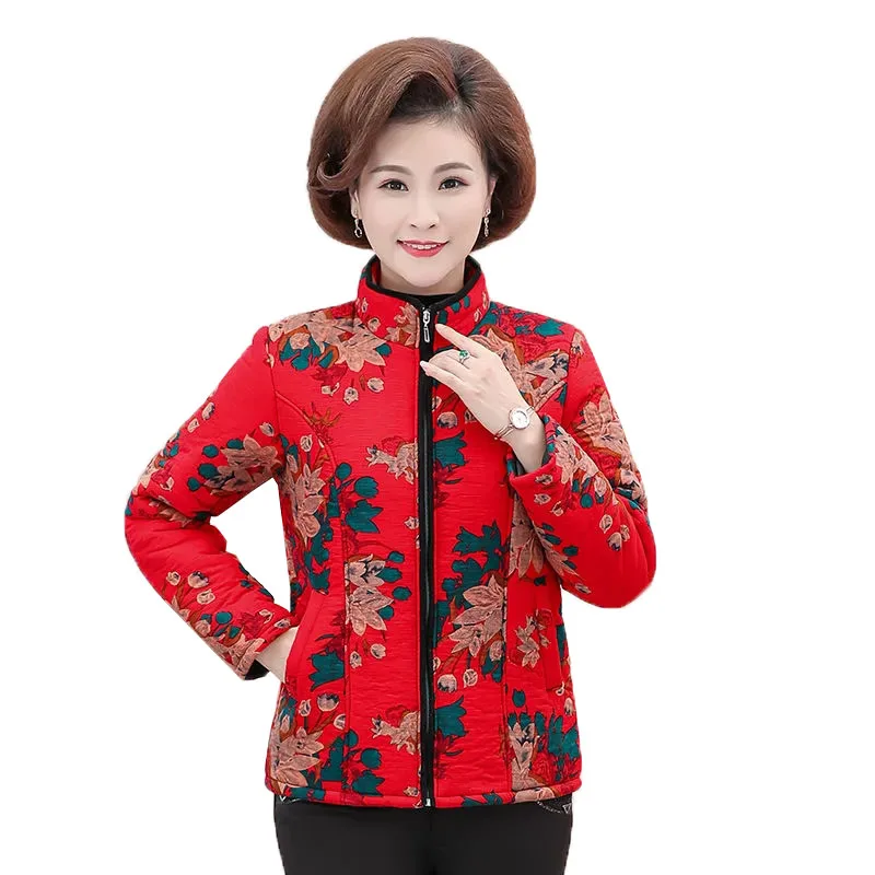 

New Middle-Aged Elderly Women's Autumn Winter Cotton Coat Mother's Clothing Short Thin light Coat Ladies Loose Large Size Jacke