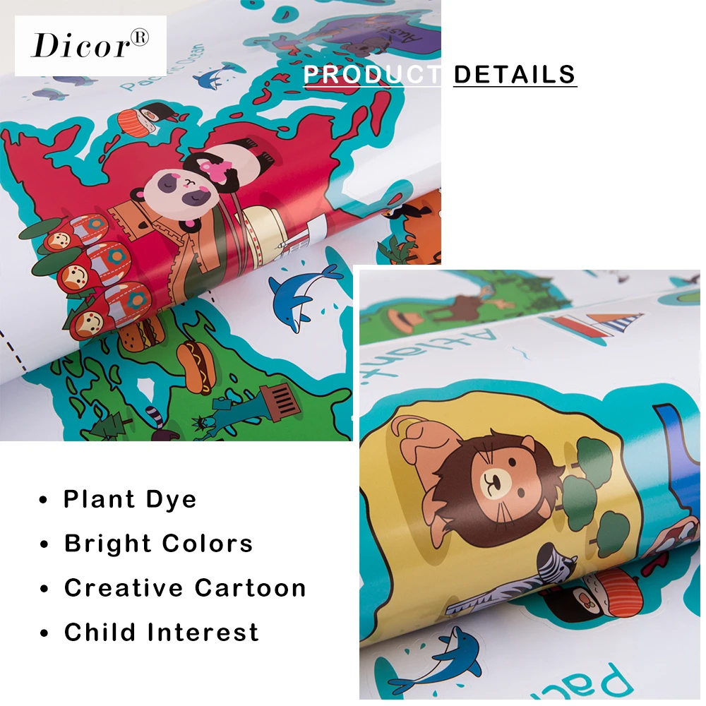 DICOR 3 вида мультфильм карта мира настенные наклейки в виде животных для детской