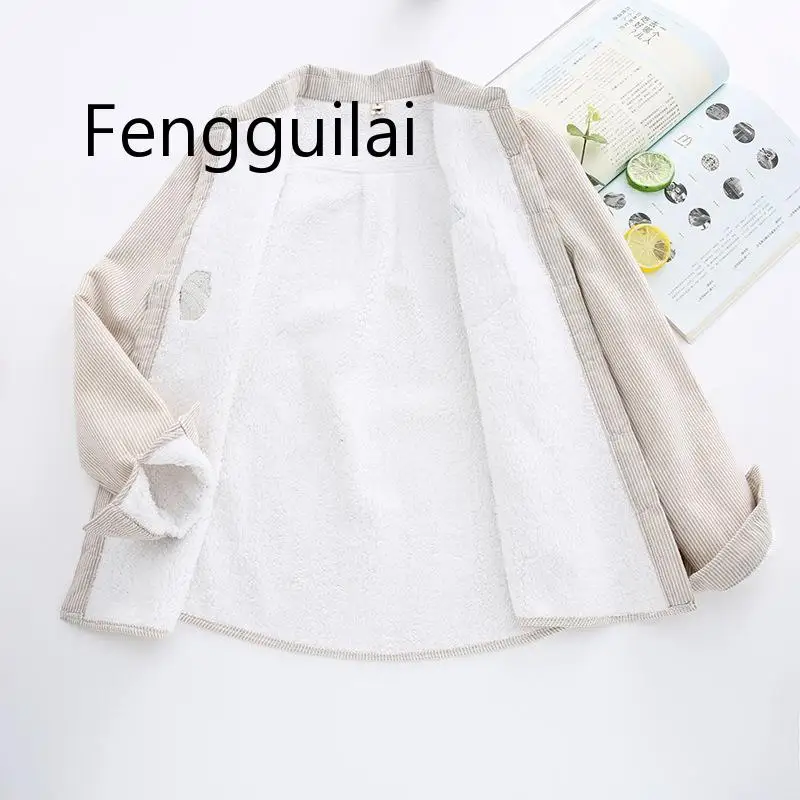 

2019 Winter Velvet Thick Warm Blouse Women Striped Shirt Female Long Sleeve Lady Tops Fox Embroidery Cotton Blusas Plus Size