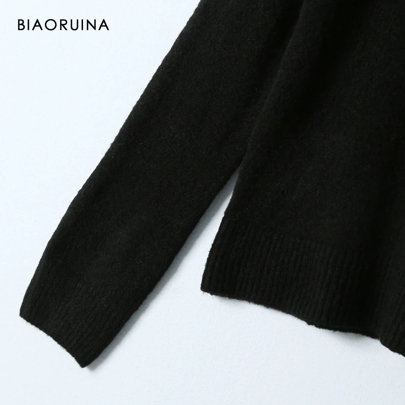 BIAORUINA Для женщин стразы черного цвета с круглым вырезом вязаный свитер женский