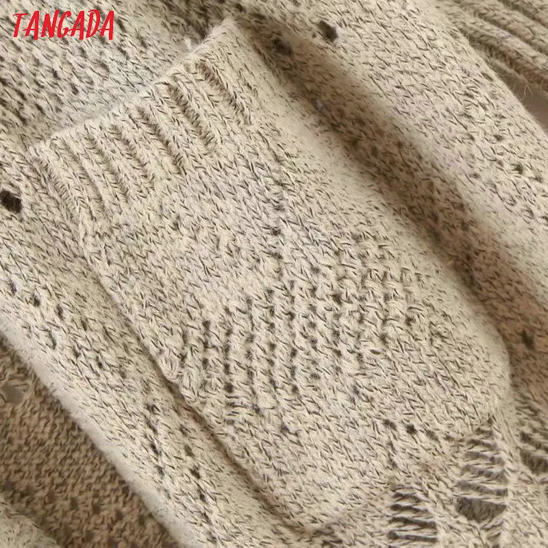 Tangada осень зима женский длинный кардиган с дырками цветочный свитер в Корейском стиле Топ с длинным рукавом Женский вязаный кардиган пальто JNA42