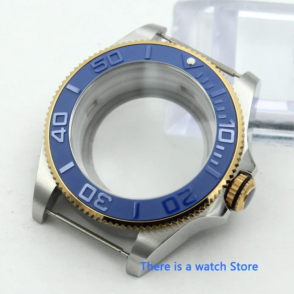 

43mm Watch Cases for Japan NH35 NH35A NH36 NH36A Gold Coated Bezel Ceramic Insert Seeing Backcover