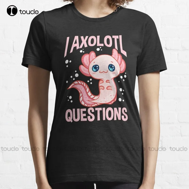 

New Cute & Funny I Axolotl Questions Walking Fish Pun T-Shirt Cotton Tee Shirt Unisex black t shirts