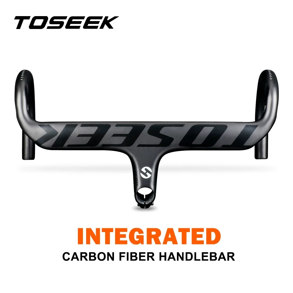 

TOSEEK Full Carbon Fibre Bicycle Road Handlebar Integrated Bike Handlebar Stem Cycling Bent Bar Matte Balck Fork Diameter 28.6mm