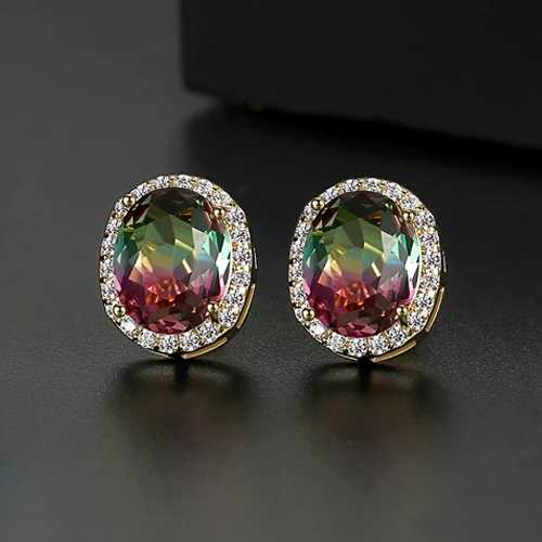 LUOTEEMI Female Rainbow Oval Crystal Earrings AAA Cubic Zirconia Fashion Jewelry CZ Stud Earing For Women Valentine's Day Gifts |