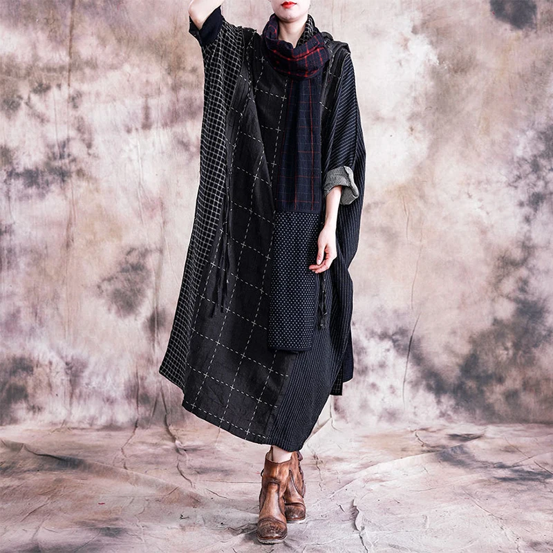 Женское платье для отдыха Johnature длинное винтажное с длинным рукавом из хлопка и