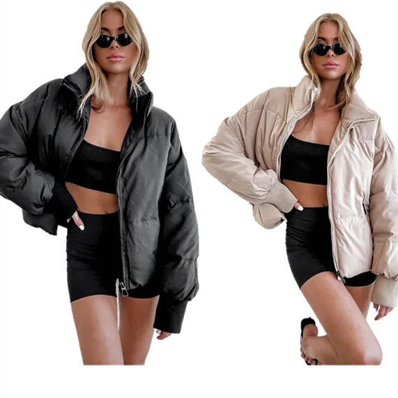 

FNOCE 2020 winter new women's down cotton jackets fashion trends casual solid long sleeve stand collar slim warm parkas coats