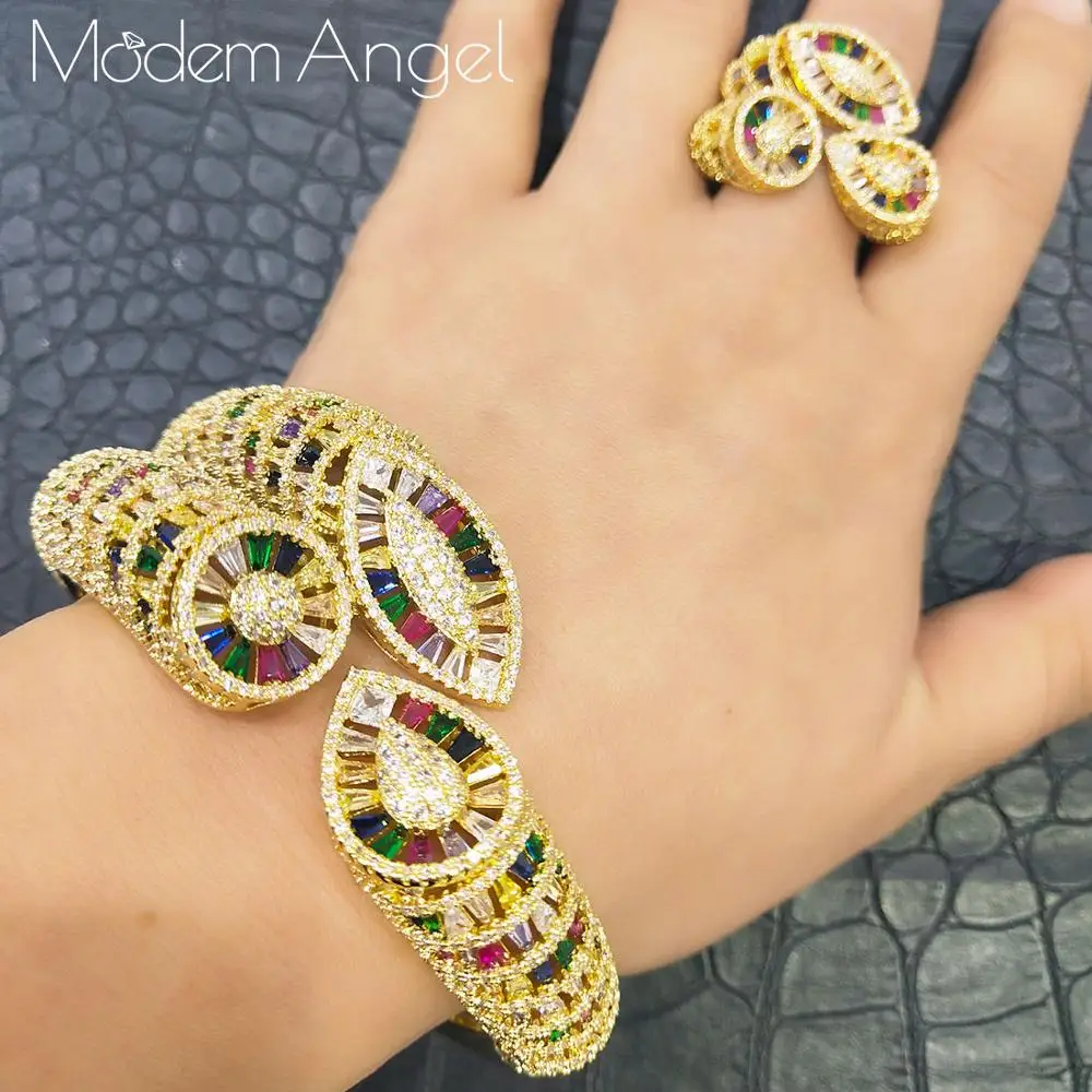 

ModemAngel Luxury African Bangle Ring Sets Fashion Dubai Bridal Jewelry Sets For Women Wedding brincos para as mulheres