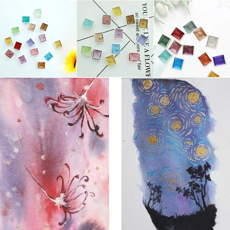 

Handmade 36 Color Glitter Water Color Set Metallic Gold aquarela Pigment Paint Artist Painting