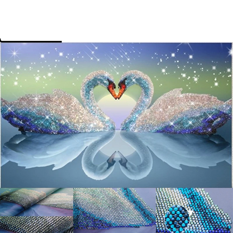 

50*27cm 5D Diy Mosaic Art Needlework Diamond Painting Swan Rhinestone Cross Stitch Animal Wedding Crystal Diamond Embroidery