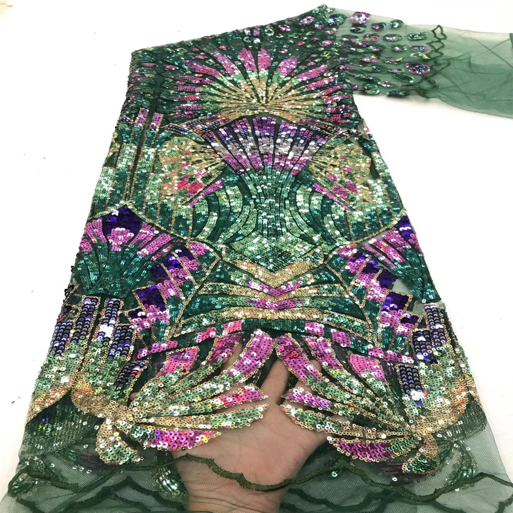 

Soso Green African Embroidery Lace 2021 High Quality Fabric With Sequins Beautiful French Tulle For Wedding Dress