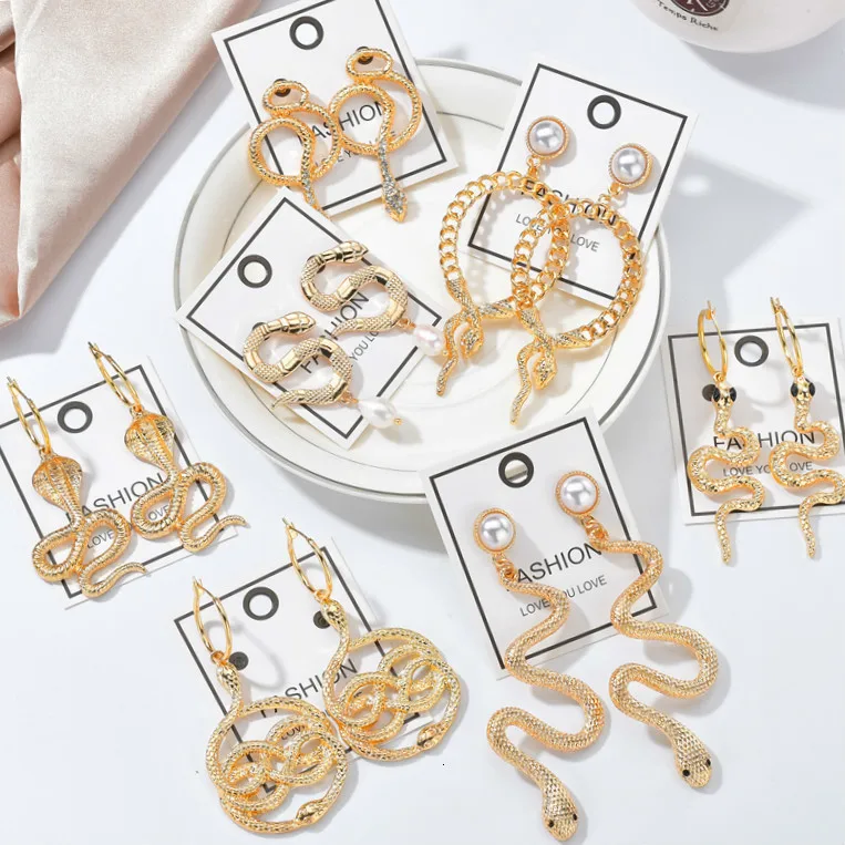 Новый дизайн разные стили золотые витые серьги в виде змеи серьги-капельки