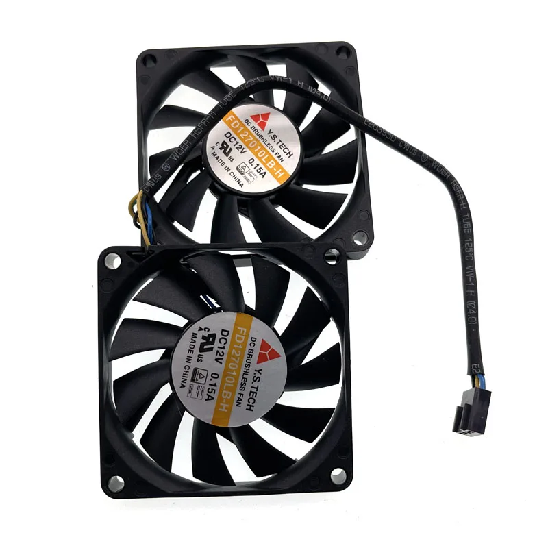 Комплект из 2 вентиляторов для тонкого ПК Y.S.Tech FD127010LB-H FD127010LB 7010 Slim 70x70x10 мм 70 мм 7 см 4-контактный охлаждающий вентилятор на шарикоподшипниках