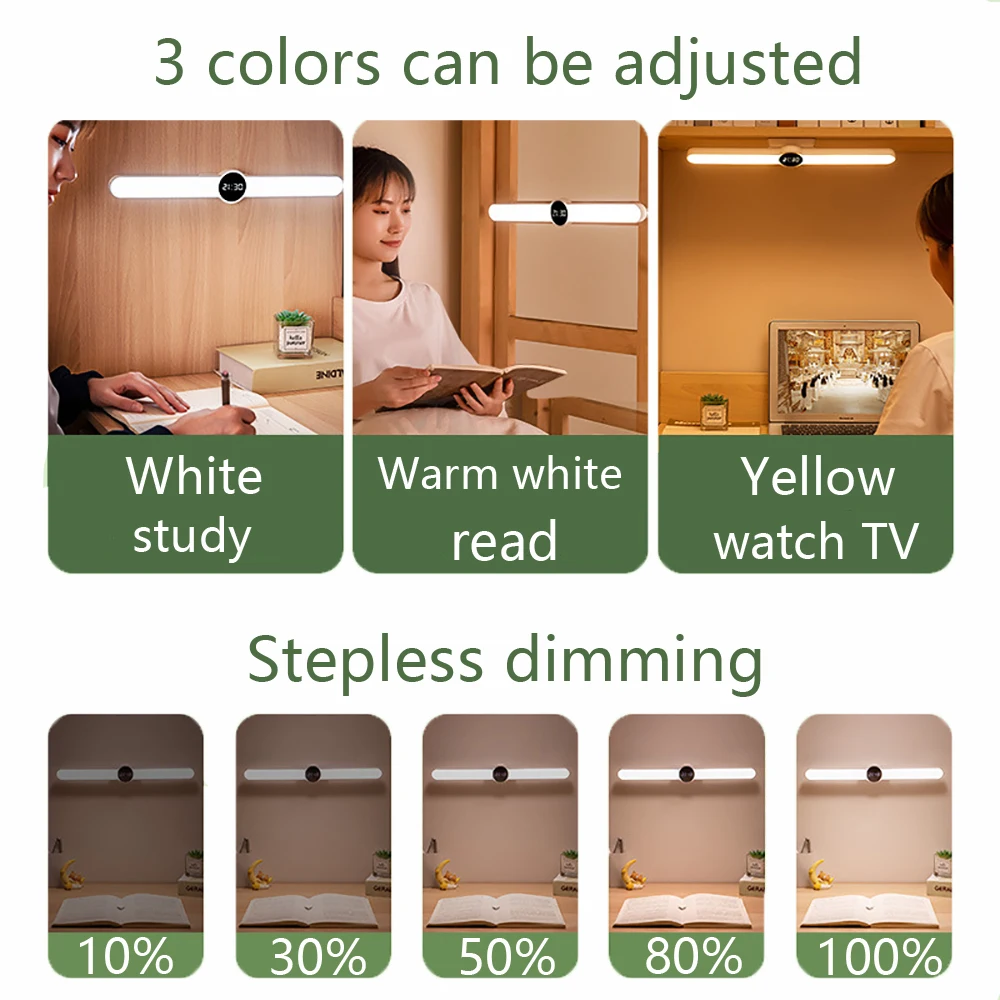 desk lamp with clock table lamp smart reading light usb magnetic study office light rechargeable bedroom bedside lamp home decor free global shipping