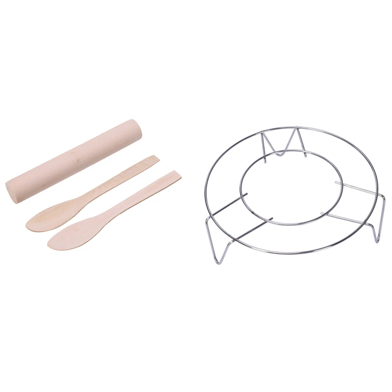 

Housewife Kitchen Cooking 3 Legs Steamer Rack Stand With 3 In 1 Wooden Stick Dumplings Wrapper Maker Rolling Pin Set