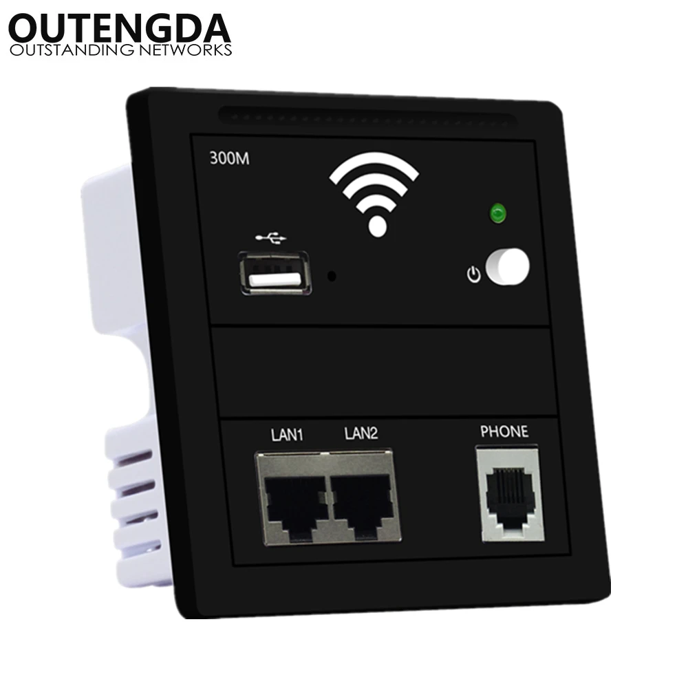 300Mbps 2*RJ45 LAN RJ11 Phone port with 5V USB in wall wifi access point Embedded 86-type Panel AP wireless router white gold | Компьютеры