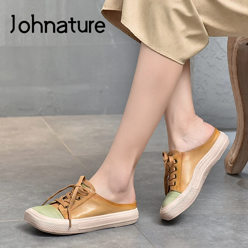 

Johnature Summer Shoes Women Slippers Mixed Colors Outside Slides 2022 New Leisure Flat With Handmade Concise Ladies Slippers
