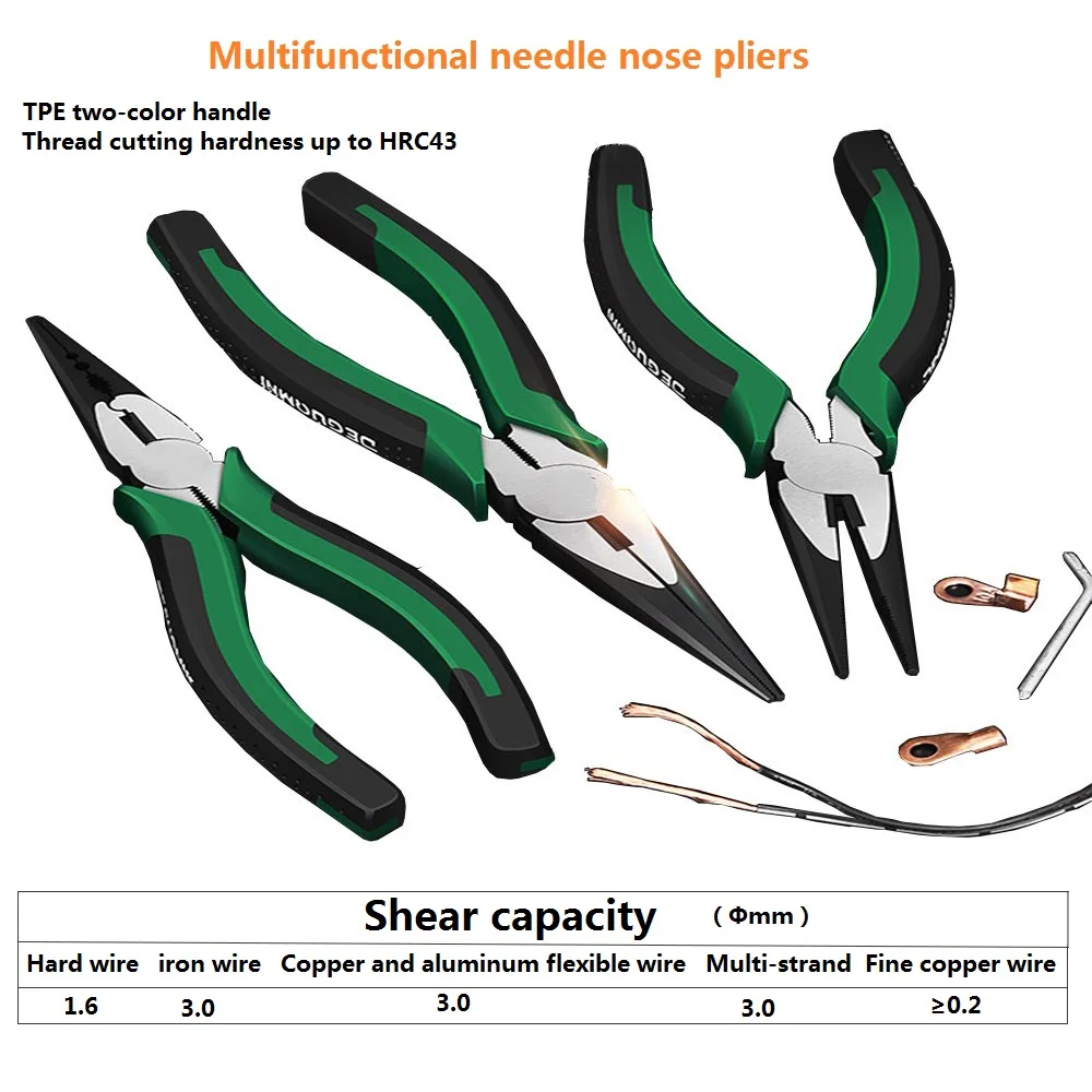 

6/7/8 inch Crimping Tools Double edge Needle-nose Pliers Multitool Nippers Cable Wire Stripper Aalicate Long Nose elbow Pliers
