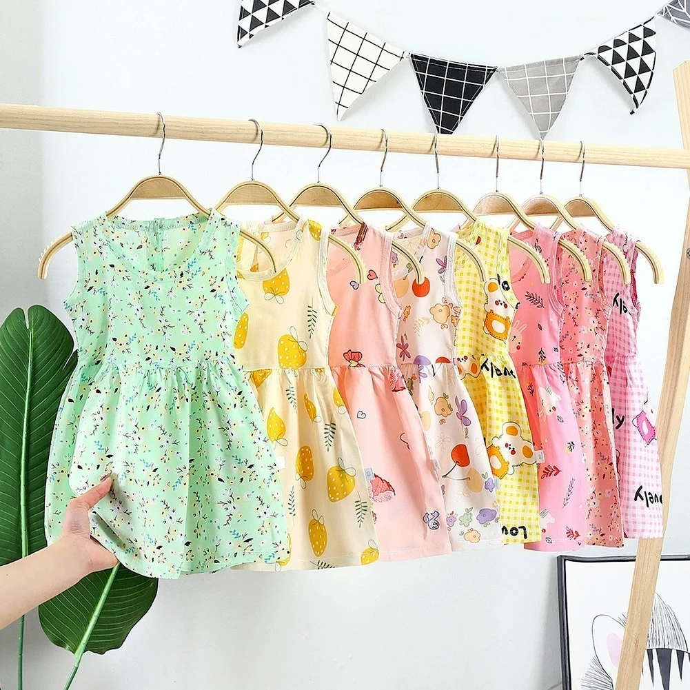 

Baby Girls Sleeveless Flower Print Dresses Clothes Kids Summer Princess Dress Children Party Ball Pageant Dress Outfit