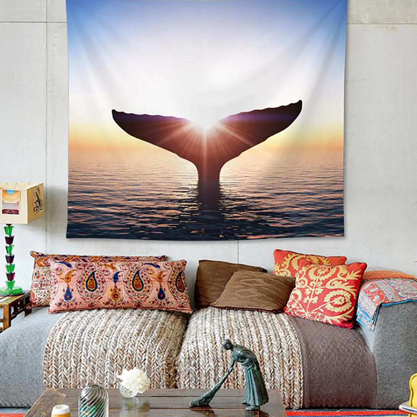 

Whale Tail Creative Printing Tapestry Wall Hanging Bedspread Living Room Bedroom Decoration Polyester Fabric Wall Rug Blankets
