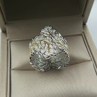 2021 new trend silver plate vintage painted gold leaf irregular ring for women engagement christmas gift jewelry wholesale