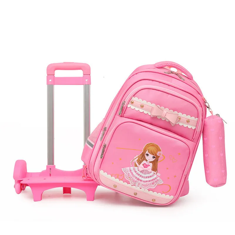 Школьные сумки на колесиках с героями мультфильмов для девочек 2 или 6 съемный