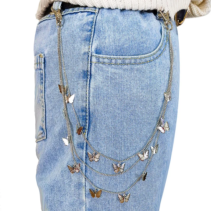 

Punk Trendy Gold Silver Color Multilayered Pants Chain Waist for Women Long Tassel Butterfly Dangle Jeans Chain 2021 Jewelry
