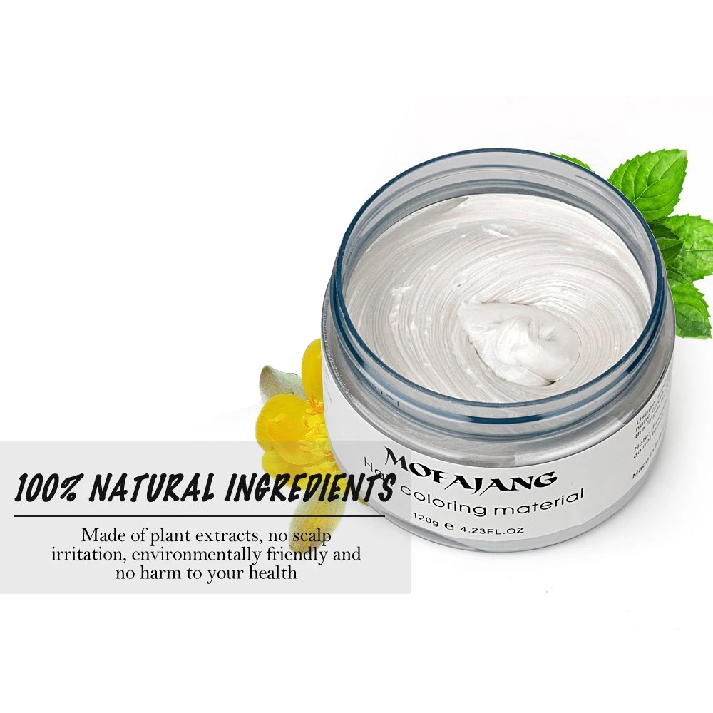 

Mofajang Color Hair Wax Styling Pomade Silver Grandma Grey Disposable Natural Hair Strong Gel Cream Hair Dye for Women Men 120g