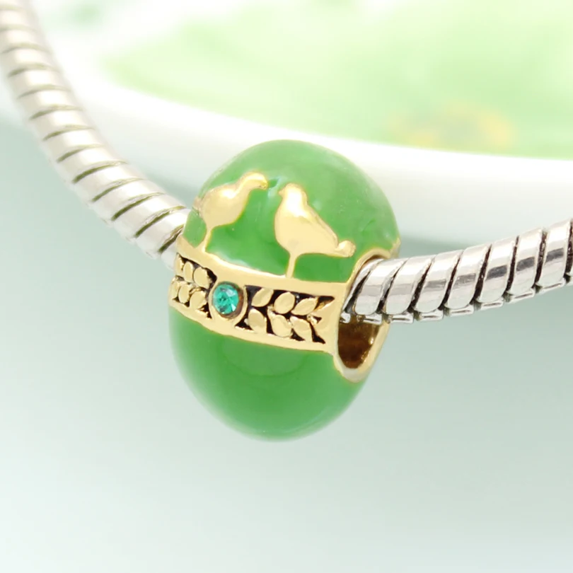 Бесплатная доставка позолоченные синие парные птицы любовь Faberge бусинка яйцо