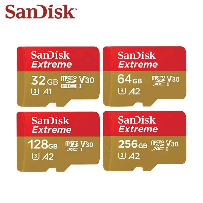 

SanDisk Extreme Micro SD Card 256GB 128GB 64GB A2 Memory Card 32GB A1 U3 V30 Original TF Card for Camera Drone Flash Card