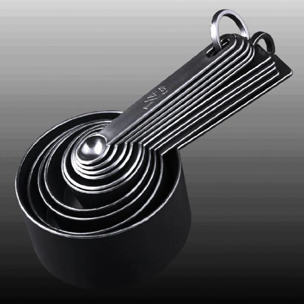 

10pcs Black Plastic Measuring Spoons Cups Set Stackable for Kitchen Baking Cooking