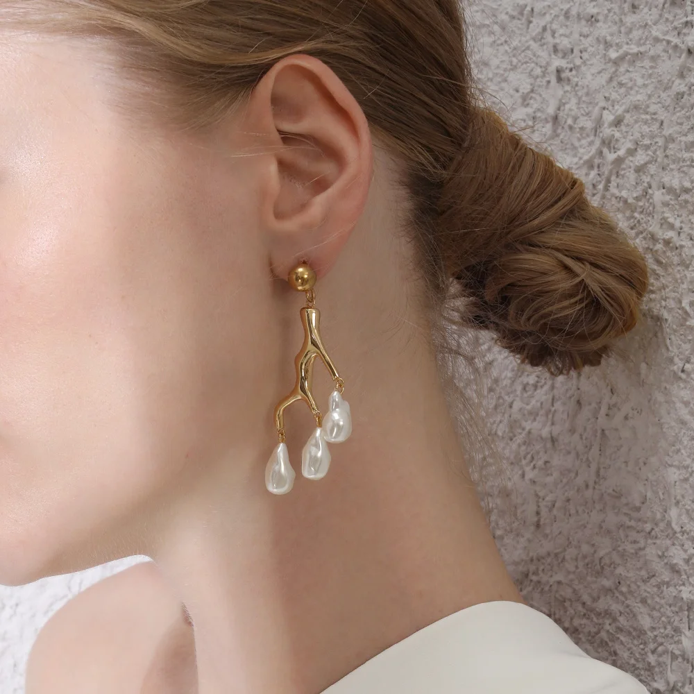 Женские серьги подвески ENFASHION с металлическим коралловым жемчугом золотого