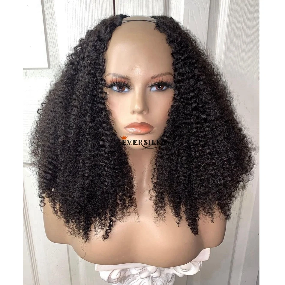 

250 Density Afro Kinky Curly Remy Human Hair U Part Wigs for Black Women Machine Made 1x3 1x4 Minimal Leave Out Hair Wig