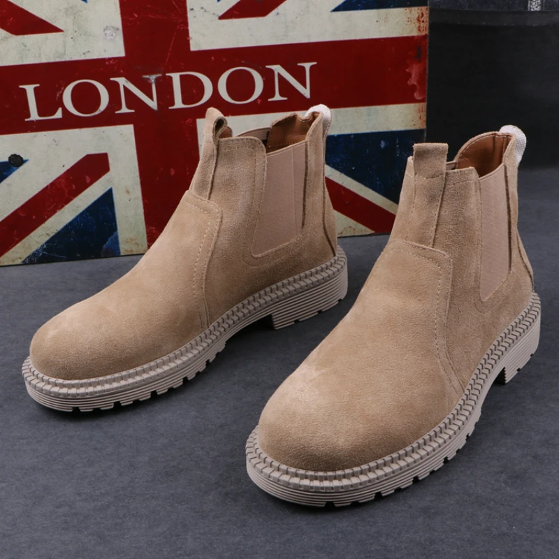Модные мужские ботинки Челси в британском стиле замшевая обувь из нубука сезон