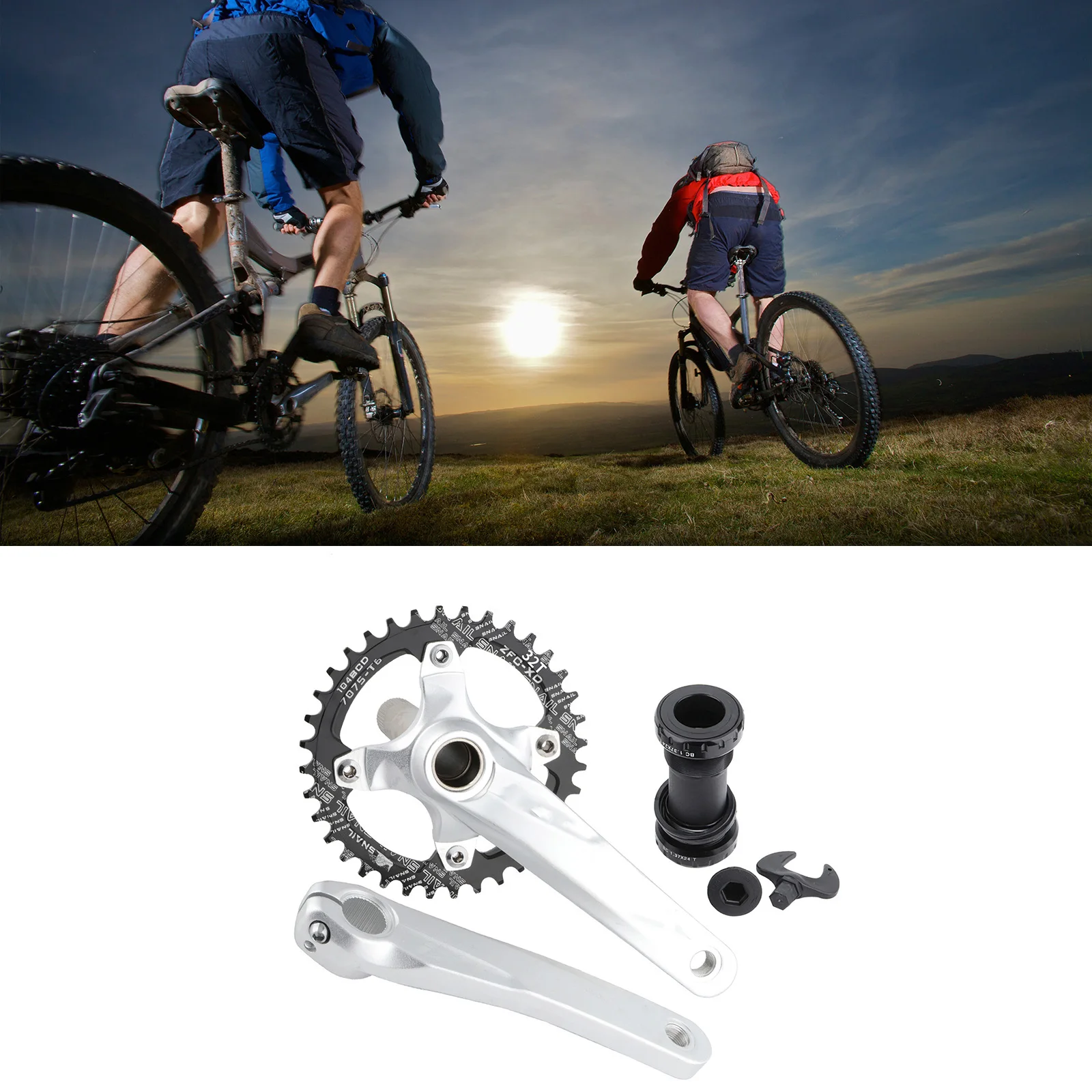 

Bicycle Crank Chainwheel Plate Sprocket Aluminum Alloy With Bottom Bracket Mountain Bicycle Easy To Modify Single Crank Set