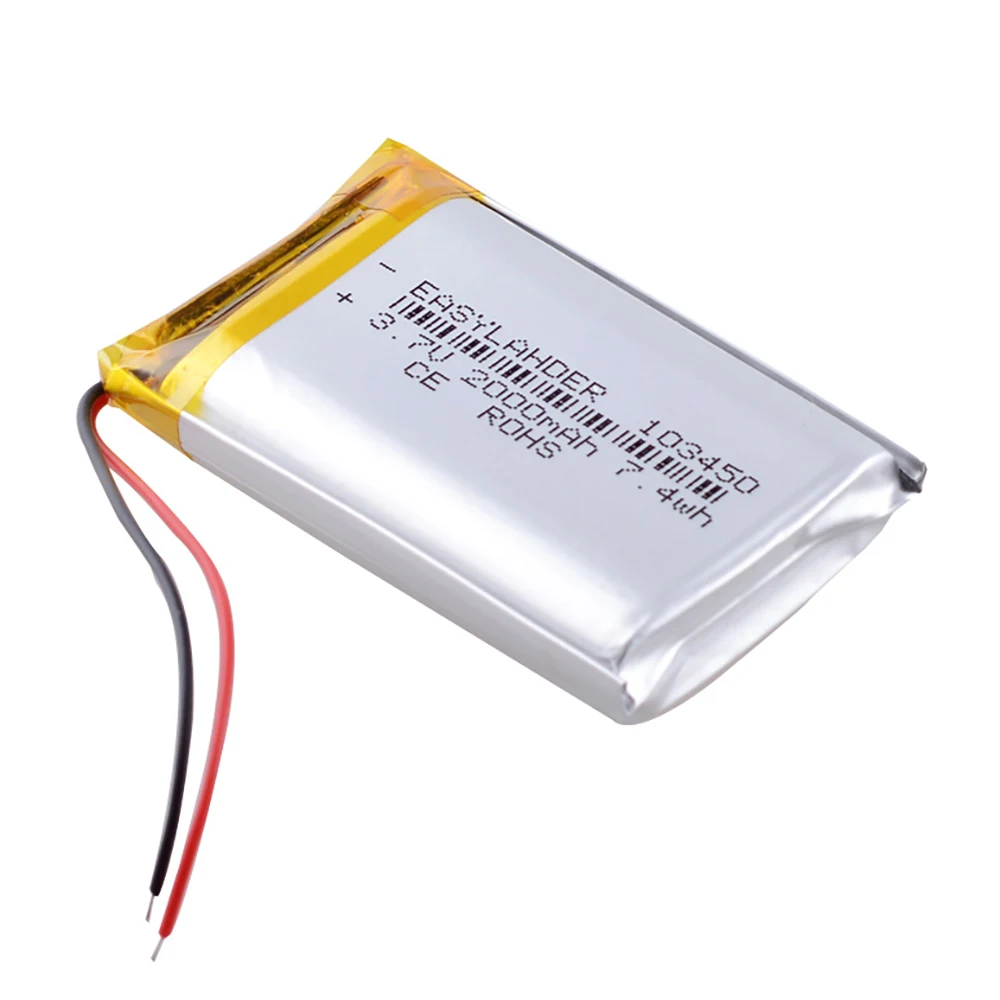 

3.7V 2000mAh 103450 Lipo Polymer Lithium Rechargeable Battery For Navigator MP5 GPS Bluetooth Speaker Headset Controller Camera