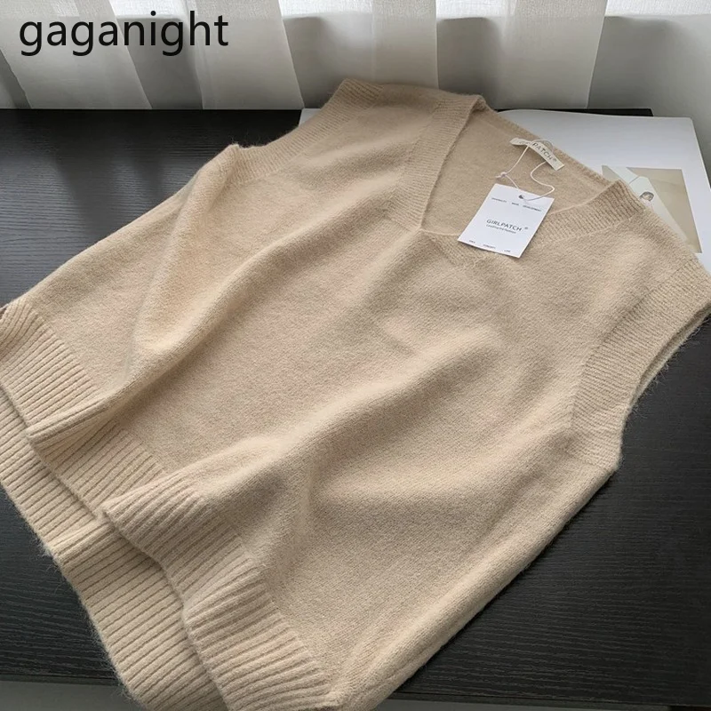 

Gaganight Spring Autumn Women Knitted Long Vest V Neck Casual Loose Lady Chic Fashion Solid Camisole Soft Cozy Tanks Basic Tops