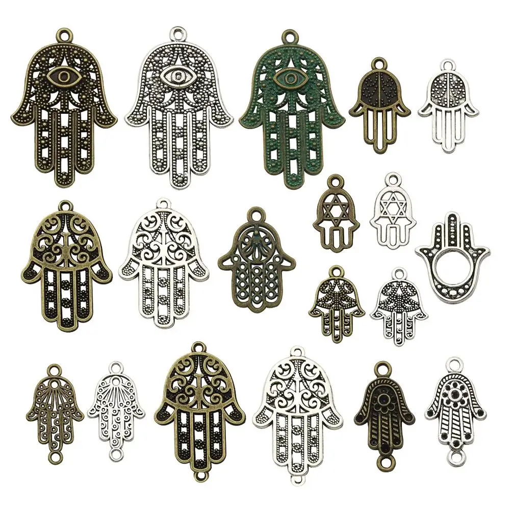

36pcs Hamasa Hand of Fatima Symbol Charms Silver Bronze Patina Tone Jewelry Making kit Crafts Supplies DIY Necklace Bracelet