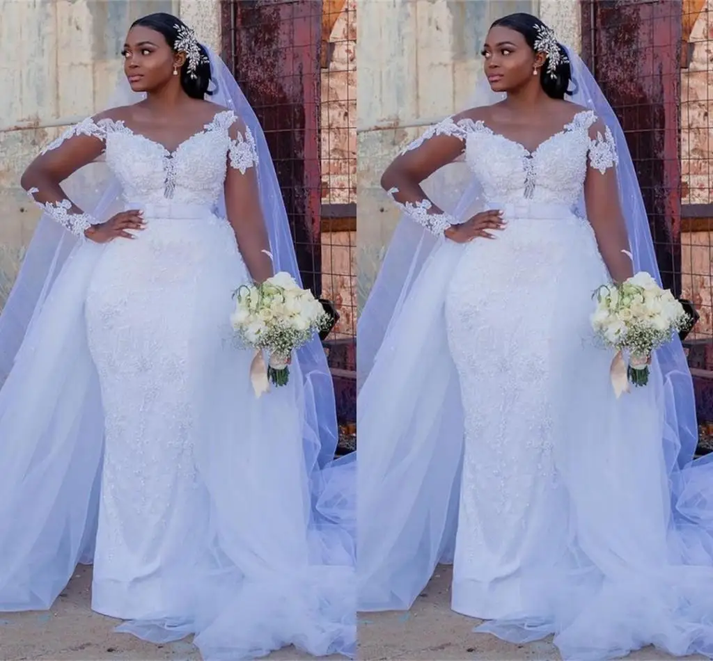 

Vintage Mermaid Wedding Dresses Sheer Jewel Illusion Bridal Gowns Long Sleeves Lace African Robe De Marriage 2023
