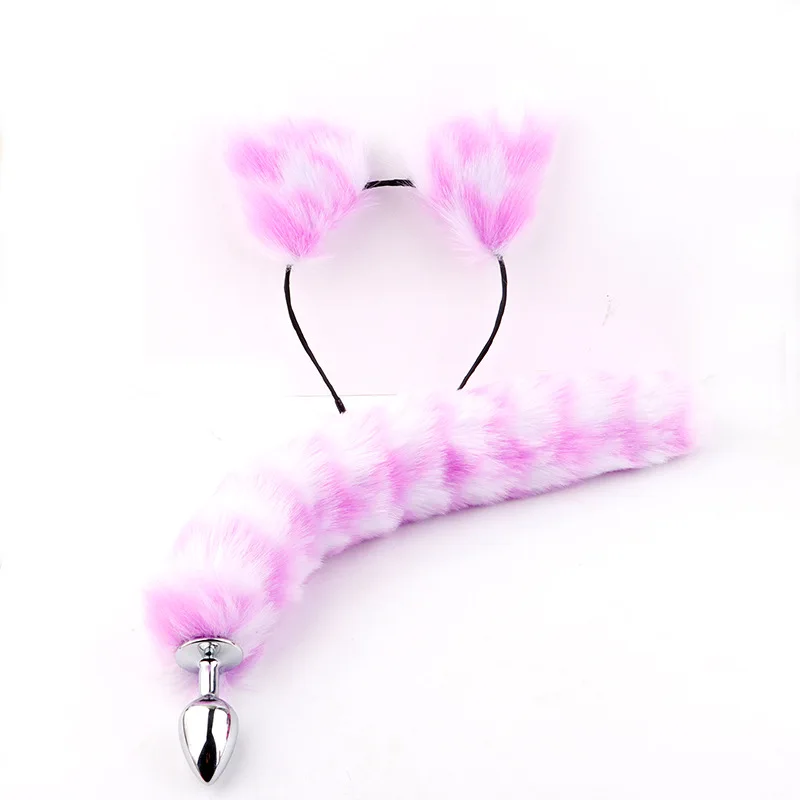 Модная милая плюшевая повязка на голову с кошачьими ушками и розовым лисьим