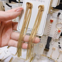 2021high end luxury long metal tassel hanging earrings gold large long earrings brincos wedding fashion jewelry gift