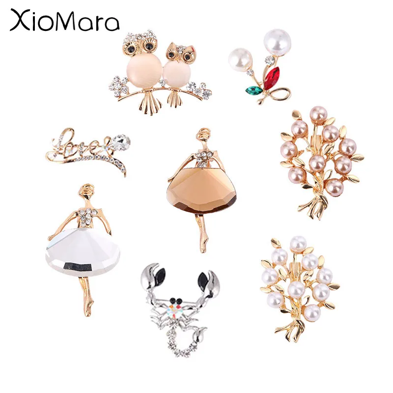 

Elegant Ballet Dancer Pearl Rhinestone Brooches Gorgeous Vintage Imitation Pearls Owl Badges Women Corsage Classic Party Jewelry