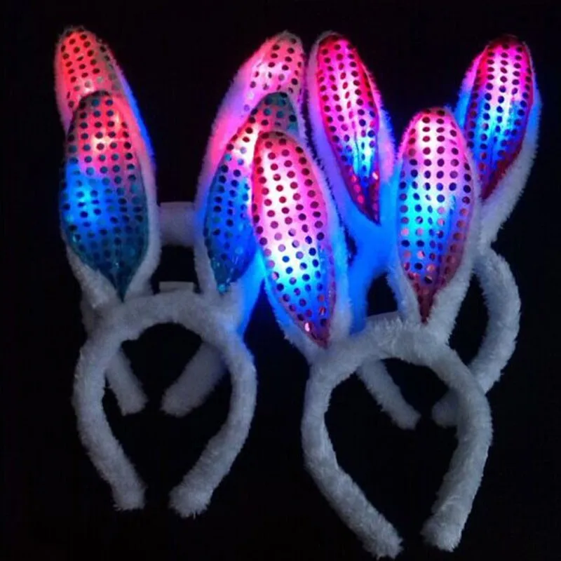 

Light Up Glowing Plush Sequin Rabbit Bunny Ear Headband Neon Rave Party Gifts Cosplay Birthday Easter Christmas