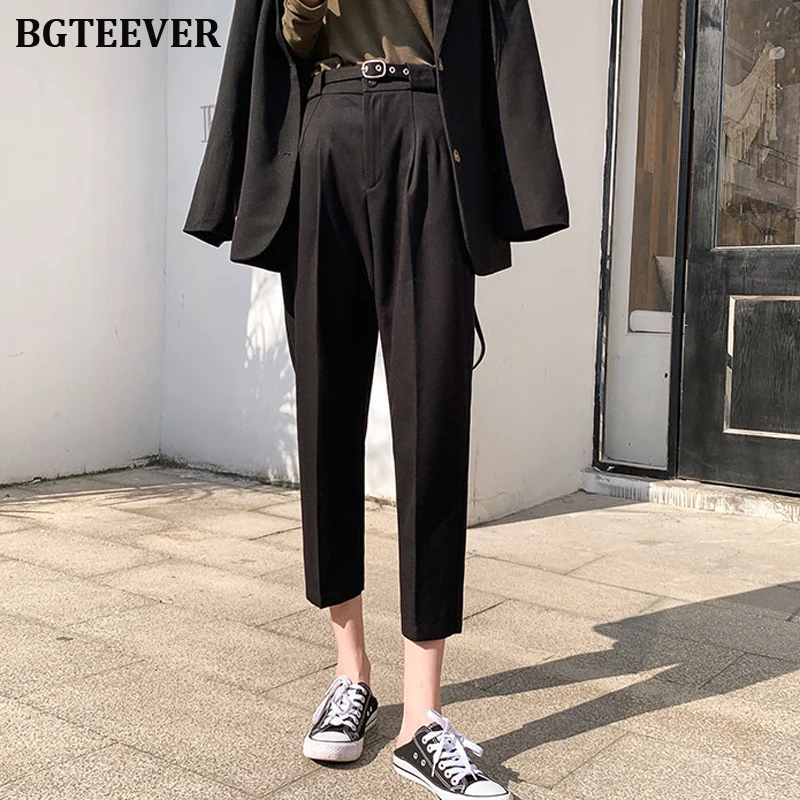 Женские офисные брюки BGTEEVER элегантные шаровары с высокой талией и карманами на