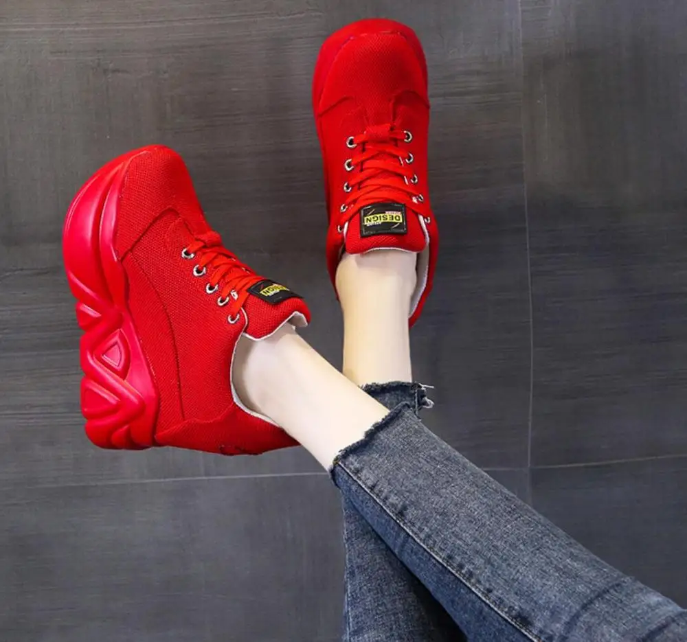 

2020 New Women Platform Casual Shoes Mesh Breathable Wedge Heels Shoes 10CM Autumn Thick Sole Sneakers Woman Deportivas Mujer