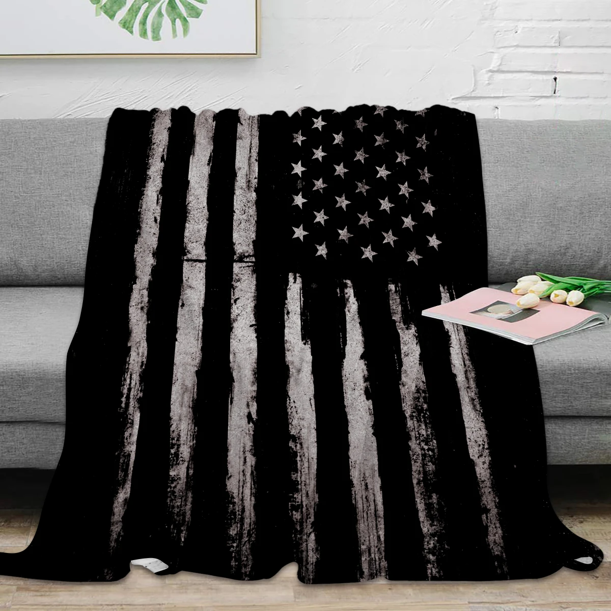 

White Grunge American Flag Throw Blanket Warm Microfiber Blanket Flannel Blanket