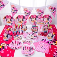 disney minnie birthday party decoration disposable party tableware tray pull flag cup baby shower minnie theme tableware set