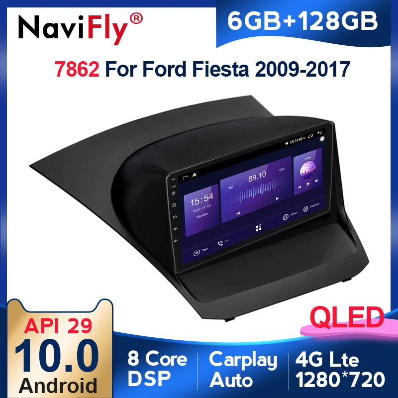 

6GB+128GB Octa Core QLED 1280*720 Android 10.0 Car Radio Navigation GPS Player For Ford Fiesta Mk 6 2008 - 2019 No 2 Din DVD