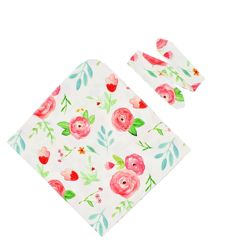 Products for Newborn 2pcs Baby Blankets Print Floral Photography Prop Infant Girl Boys Muslin Swaddle Wrap +Headband | Мать и ребенок