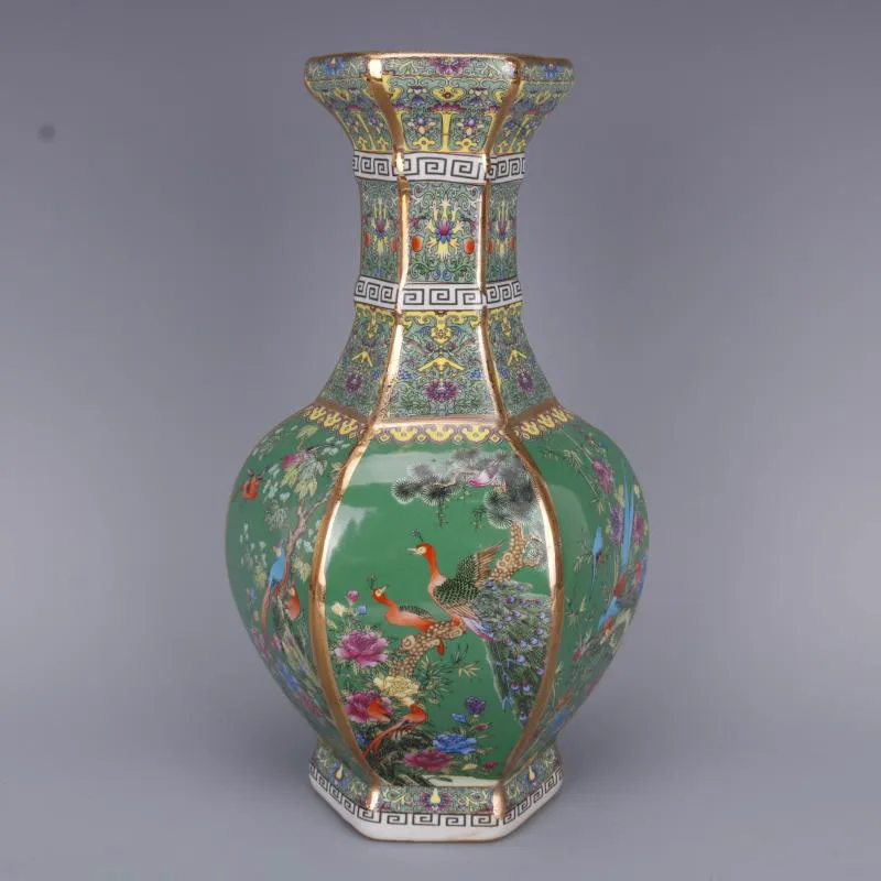 

Роскошная Китайская классическая античная керамическая эмалированная Цветочная ваза, домашнее украшение, зеленая ваза